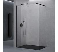 doporro Paroi de Douche à L'italienne Transparent 140cm Pare-Douche Verre de Sécurité 10mm Bremen2K 140x200cm Profilé Noir avec Stabilisateur en Acier Inoxydable