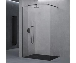 doporro Paroi de Douche à L'italienne Transparent 140cm Pare-Douche Verre de Sécurité 10mm Bremen2K 140x200cm Profilé Noir avec Stabilisateur en Acier Inoxydable