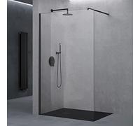 doporro Paroi de Douche à L'italienne Transparent 90cm Pare-Douche Verre de Sécurité 8mm Bremen1K 90x200cm Profilé Noir Stabilisateur en Acier Inoxydable