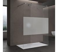 doporro Paroi de Douche à L'italienne Transparent avec Bande Opaque 140 cm Pare-douche Verre de Sécurité 8mm Paroi 138x200cm avec 2 Stabilisateurs Rectangulaires Bremen01MS