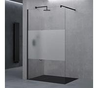 doporro Paroi de Douche à L'italienne Transparent avec Bande Opaque 50cm Pare-Douche Verre de Sécurité 10mm Bremen02MS 50x200cm Profilé Noir Stabilisateur Rond