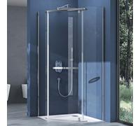doporro Paroi de Douche Pentagonale Transparent Montage Réversible 80x80 avec Bac à Douche et Bonde Cabine de Douche Ravenna8 80x80x195cm