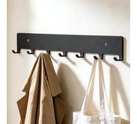 doporro Patère Murale de 7 Crochets, Porte Manteau Mural, Noir en Acier au Carbone, Adhésif ou avec Perçage, pour Porte Entrée Cuisine Salle de Bain, Stalo-17