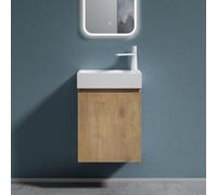 doporro Petit Meuble de Salle de Bain Suspendu 46cm Aspect de Chêne Ensemble de 2 Pièces Meuble avec Lavabo Solid Surface Design Pisa02
