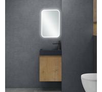 doporro Petit Meuble de Salle de Bain Suspendu 46cm Aspect de Chêne Ensemble de 3 Pièces Meuble avec Lavabo Solid Surface et LED Miroir Design Pisa02