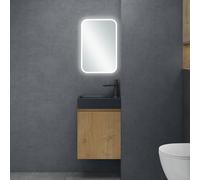 doporro Petit Meuble de Salle de Bain Suspendu 46cm Aspect de Chêne Ensemble de 3 Pièces Meuble avec Lavabo Solid Surface et LED Miroir Design Pisa02