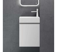 doporro Petit Meuble de Salle de Bain Suspendu 46cm Blanc Mat Ensemble de 2 Pièces Meuble avec Lavabo Solid Surface Design Pisa02