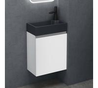 doporro Petit Meuble de Salle de Bain Suspendu 46cm Blanc Mat Ensemble de 2 Pièces Meuble avec Lavabo Solid Surface Design Pisa02