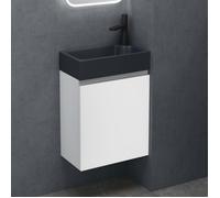 doporro Petit Meuble de Salle de Bain Suspendu 46cm Blanc Mat Ensemble de 2 Pièces Meuble avec Lavabo Solid Surface Design Pisa02