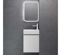 doporro Petit Meuble de Salle de Bain Suspendu 46cm Blanc Mat Ensemble de 3 Pièces Meuble avec Lavabo Solid Surface et LED Miroir Design Pisa02