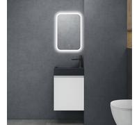 doporro Petit Meuble de Salle de Bain Suspendu 46cm Blanc Mat Ensemble de 3 Pièces Meuble avec Lavabo Solid Surface et LED Miroir Design Pisa02