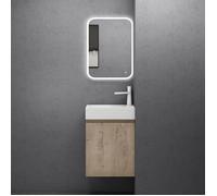 doporro Petit Meuble de Salle de Bain Suspendu 46cm Chêne Clair Ensemble de 3 Pièces Meuble avec Lavabo et LED Miroir Pisa02