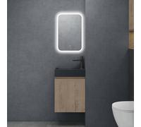 doporro Petit Meuble de Salle de Bain Suspendu 46cm Chêne Clair Ensemble de 3 Pièces Meuble avec Lavabo Solid Surface et LED Miroir Design Pisa02