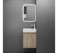 doporro Petit Meuble de Salle de Bain Suspendu 46cm Chêne Clair Ensemble de 3 Pièces Meuble avec Lavabo Solid Surface et LED Miroir Design Pisa02
