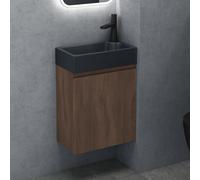 doporro Petit Meuble de Salle de Bain Suspendu 46cm Chêne Ensemble de 2 Pièces Meuble avec Lavabo Solid Surface Design Pisa02