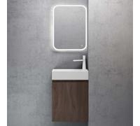 doporro Petit Meuble de Salle de Bain Suspendu 46cm Chêne Ensemble de 3 Pièces Meuble avec Lavabo Solid Surface et LED Miroir Design Pisa02