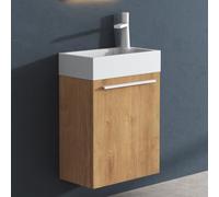 doporro Petit Meuble de Salle de Bain Suspendu 46cm Ensemble de 2 Pièces | Marron Clair, avec Lavabo en Solid Surface, Design Pisa