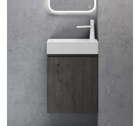 doporro Petit Meuble de Salle de Bain Suspendu 46cm Gris-Brun Ensemble de 2 Pièces Meuble avec Lavabo Solid Surface Design Pisa02