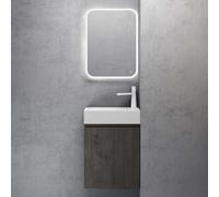 doporro Petit Meuble de Salle de Bain Suspendu 46cm Gris-Brun Ensemble de 3 Pièces Meuble avec Lavabo Solid Surface et LED Miroir Design Pisa02