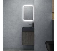 doporro Petit Meuble de Salle de Bain Suspendu 46cm Gris-Brun Ensemble de 3 Pièces Meuble avec Lavabo Solid Surface et LED Miroir Design Pisa02
