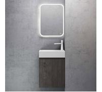 doporro Petit Meuble de Salle de Bain Suspendu 46cm Gris-Brun Ensemble de 3 Pièces Meuble avec Lavabo et LED Miroir Pisa02