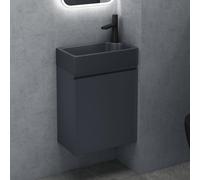 doporro Petit Meuble de Salle de Bain Suspendu 46cm Gris Noir Mat Ensemble de 2 Pièces Meuble avec Lavabo Solid Surface Design Pisa02