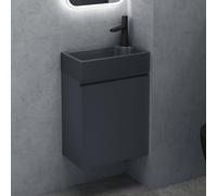doporro Petit Meuble de Salle de Bain Suspendu 46cm Gris Noir Mat Ensemble de 2 Pièces Meuble avec Lavabo Solid Surface Design Pisa02