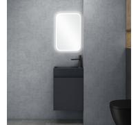doporro Petit Meuble de Salle de Bain Suspendu 46cm Gris Noir Mat Ensemble de 3 Pièces Meuble avec Lavabo Solid Surface et LED Miroir Design Pisa02