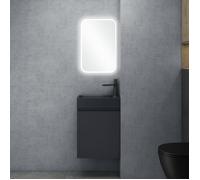 doporro Petit Meuble de Salle de Bain Suspendu 46cm Gris Noir Mat Ensemble de 3 Pièces Meuble avec Lavabo et LED Miroir Pisa02