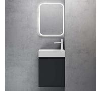 doporro Petit Meuble de Salle de Bain Suspendu 46cm Gris Noir Mat Ensemble de 3 Pièces Meuble avec Lavabo Solid Surface et LED Miroir Design Pisa02