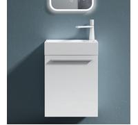 doporro Petit Meuble sous Vasque Blanc Mat et Vasque 46cm + Miroir Ensemble de 3 Pièces de Meuble de Salle de Bain Design Pisa