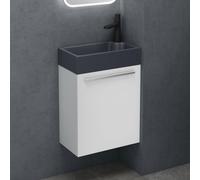 doporro Petit Meuble sous Vasque Blanc Mat et Vasque Gris Noir Mat 46cm Ensemble de 2 Pièces Meuble de Salle de Bain avec Lavabo Design Pisa
