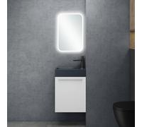 doporro Petit Meuble sous Vasque Blanc Mat et Vasque Gris Noir Mat 46cm Ensemble de 3 Pièces Meuble de Salle de Bain avec Lavabo et Miroir LED Design Pisa