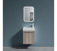 doporro Petit Meuble sous Vasque Chêne Blanc Clair et Vasque 46cm + Miroir Ensemble de 2 Pièces de Meuble de Salle de Bain Design Pisa