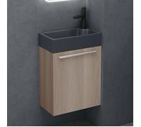 doporro Petit Meuble sous Vasque Chêne Blanc Clair et Vasque Gris Noir Mat 46cm Ensemble de 2 Pièces avec Lavabo Design Pisa