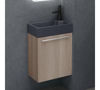 doporro Petit Meuble sous Vasque Chêne Blanc Clair et Vasque Gris Noir Mat 46cm Ensemble de 2 Pièces Meuble de Salle de Bain avec Lavabo Design Pisa