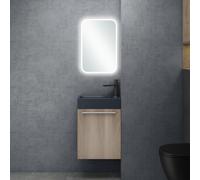 doporro Petit Meuble sous Vasque Chêne Blanc Clair et Vasque Gris Noir Mat 46cm Ensemble de 3 Pièces Meuble de Salle de Bain avec Lavabo et Miroir LED Design Pisa
