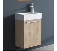 doporro Petit Meuble Sous Vasque Chêne Clair et Vasque 46cm Ensemble de 2 Pièces de Meuble de Salle de Bain Design Pisa