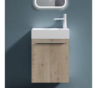 doporro Petit Meuble sous Vasque Chêne Clair et Vasque 46cm Ensemble de 2 Pièces de Meuble de Salle de Bain Design Pisa