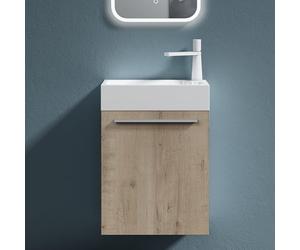 doporro Petit Meuble sous Vasque Chêne Clair et Vasque 46cm Ensemble de 2 Pièces de Meuble de Salle de Bain Design Pisa