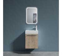 doporro Petit Meuble sous Vasque Chêne Clair et Vasque 46cm + Miroir Ensemble de 2 Pièces de Meuble de Salle de Bain Design Pisa