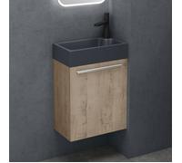 doporro Petit Meuble sous Vasque Chêne Clair et Vasque Gris Noir Mat 46cm Ensemble de 2 Pièces avec Lavabo Design Pisa