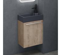 doporro Petit Meuble sous Vasque Chêne Clair et Vasque Gris Noir Mat 46cm Ensemble de 2 Pièces Meuble de Salle de Bain avec Lavabo Design Pisa