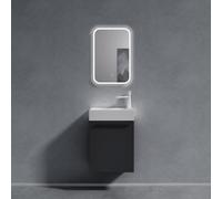doporro Petit Meuble sous Vasque Gris Noir et Vasque 46cm + Miroir Ensemble de 3 Pièces de Meuble de Salle de Bain Design Pisa