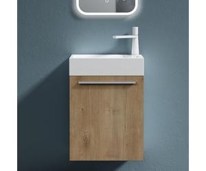 doporro Petit Meuble sous Vasque Marron Clair et Vasque 46cm Ensemble de 2 Pièces de Meuble de Salle de Bain Design Pisa
