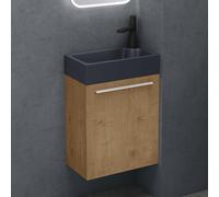 doporro Petit Meuble sous Vasque Marron Clair et Vasque Gris Noir Mat 46cm Ensemble de 2 Pièces Meuble de Salle de Bain avec Lavabo Design Pisa