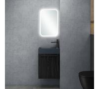 doporro Petit Meuble sous Vasque Noir Texturé et Vasque Gris Noir Mat 46cm Ensemble de 3 Pièces Meuble de Salle de Bain avec Lavabo et Miroir LED Design Pisa