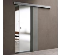doporro Porte Coulissante en Verre pour L'intérieur 102,5cm x 215cm Verre de Sécurité Opaque Poignée Ronde Porte Glissante Distance au Mur de 25mm Amalfi TS12H-1025