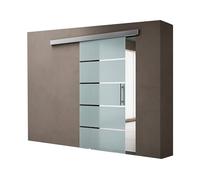 doporro Porte Coulissante en Verre pour L'intérieur 77,5 x 215cm Verre de Sécurité Bandes Opaques Poignée de Barre Porte Glissante Distance au Mur de 15mm Amalfi 13H