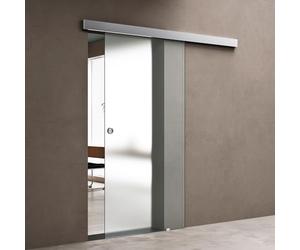 doporro Porte Coulissante en Verre pour L'intérieur 77,5cm x 205cm Verre de Sécurité Opaque Poignée Ronde Porte Glissante Distance au Mur de 15mm Amalfi 12
